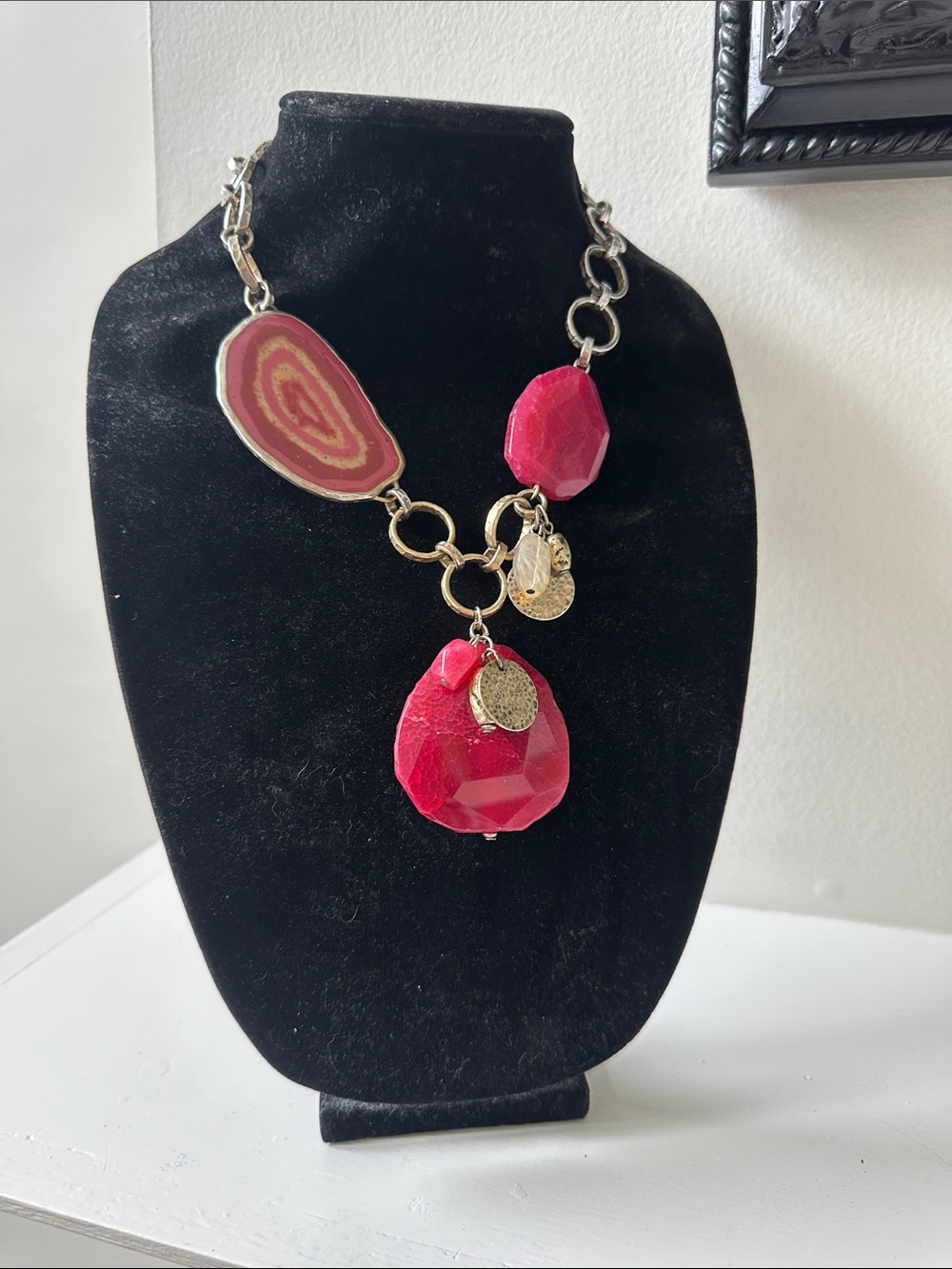 Chino Bold Fuchsia Statement Necklace with Gold Accents